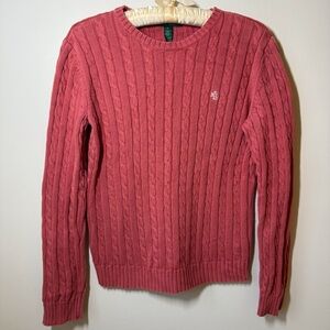 LaurenRalph Lauren cable knit cotton crew neck sweater preppy logo pinky red S